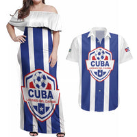 Custom Cuba Football Couples Matching Off Shoulder Maxi Dress and Hawaiian Shirt Los Leones del Caribe