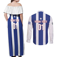 Custom Cuba Football Couples Matching Off Shoulder Maxi Dress and Long Sleeve Button Shirt Los Leones del Caribe