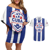 Custom Cuba Football Couples Matching Off Shoulder Short Dress and Hawaiian Shirt Los Leones del Caribe