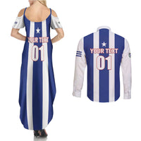 Custom Cuba Football Couples Matching Summer Maxi Dress and Long Sleeve Button Shirt Los Leones del Caribe