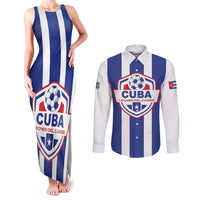 Custom Cuba Football Couples Matching Tank Maxi Dress and Long Sleeve Button Shirt Los Leones del Caribe