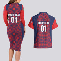 Custom Costa Rica Football Couples Matching Long Sleeve Bodycon Dress and Hawaiian Shirt Los Ticos Unique Pattern