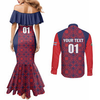 Custom Costa Rica Football Couples Matching Mermaid Dress and Long Sleeve Button Shirt Los Ticos Unique Pattern
