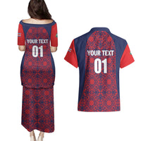 Custom Costa Rica Football Couples Matching Puletasi and Hawaiian Shirt Los Ticos Unique Pattern
