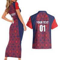 Custom Costa Rica Football Couples Matching Short Sleeve Bodycon Dress and Hawaiian Shirt Los Ticos Unique Pattern