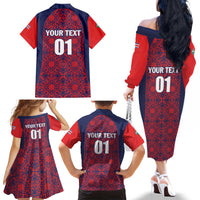 Custom Costa Rica Football Family Matching Off The Shoulder Long Sleeve Dress and Hawaiian Shirt Los Ticos Unique Pattern