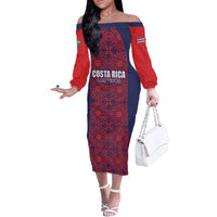 Custom Costa Rica Football Family Matching Off The Shoulder Long Sleeve Dress and Hawaiian Shirt Los Ticos Unique Pattern