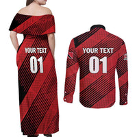 Custom Trinidad and Tobago Football Couples Matching Off Shoulder Maxi Dress and Long Sleeve Button Shirt Soca Warriors In My Heart
