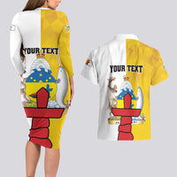 Personalized Canada Nunavut Territories Couples Matching Long Sleeve Bodycon Dress and Hawaiian Shirt Inuktitut Our Land Our Strength