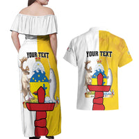 Personalized Canada Nunavut Territories Couples Matching Off Shoulder Maxi Dress and Hawaiian Shirt Inuktitut Our Land Our Strength