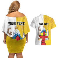 Personalized Canada Nunavut Territories Couples Matching Off Shoulder Short Dress and Hawaiian Shirt Inuktitut Our Land Our Strength