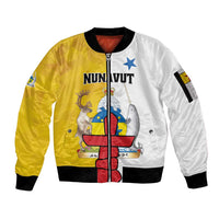 Personalized Canada Nunavut Territories Sleeve Zip Bomber Jacket Inuktitut Our Land Our Strength