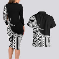 Taino Sun Traditional Tattoo Couples Matching Long Sleeve Bodycon Dress and Hawaiian Shirt Polynesian Pattern