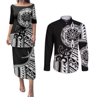 Taino Sun Traditional Tattoo Couples Matching Puletasi and Long Sleeve Button Shirt Polynesian Pattern