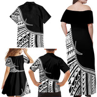 Taino Sun Traditional Tattoo Family Matching Off Shoulder Maxi Dress and Hawaiian Shirt Polynesian Pattern