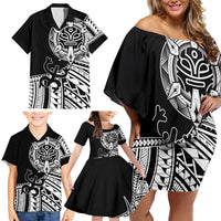 Taino Sun Traditional Tattoo Family Matching Off Shoulder Short Dress and Hawaiian Shirt Polynesian Pattern