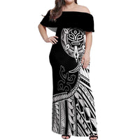 Taino Sun Traditional Tattoo Off Shoulder Maxi Dress Polynesian Pattern
