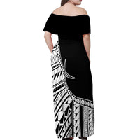 Taino Sun Traditional Tattoo Off Shoulder Maxi Dress Polynesian Pattern