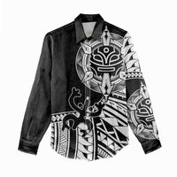Taino Sun Traditional Tattoo Women Casual Shirt Polynesian Pattern