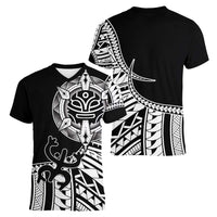 Taino Sun Traditional Tattoo Women V-Neck T-Shirt Polynesian Pattern