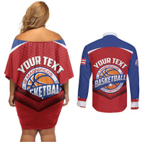 Personalized Puerto Rico Basketball Couples Matching Off Shoulder Short Dress and Long Sleeve Button Shirt Magnificos Go Champion