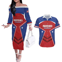 Personalized Puerto Rico Basketball Couples Matching Off The Shoulder Long Sleeve Dress and Hawaiian Shirt Magnificos Go Champion