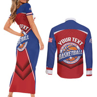 Personalized Puerto Rico Basketball Couples Matching Short Sleeve Bodycon Dress and Long Sleeve Button Shirt Magnificos Go Champion