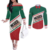 Personalized Mexico Basketball Couples Matching Off The Shoulder Long Sleeve Dress and Long Sleeve Button Shirt Guerreros Go Champion