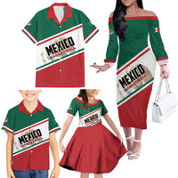 Personalized Mexico Basketball Family Matching Off The Shoulder Long Sleeve Dress and Hawaiian Shirt Guerreros Go Champion