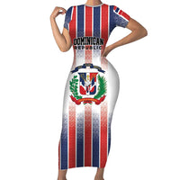 Personalized Dominican Republic Short Sleeve Bodycon Dress Stripe Stylized