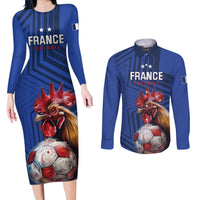Custom France 2024 Football Couples Matching Long Sleeve Bodycon Dress and Long Sleeve Button Shirt Allez Les Bleus - Wonder Print Shop