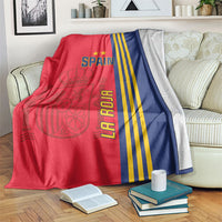 Spain football blanket in red and navy with gold stripes and 'SPAIN' text