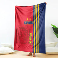 Red and navy Spain football blanket with gold stripes, 'SPAIN' and 'La Roja' lettering