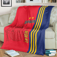 Red and navy Spain football blanket with gold stripes and vertical 'La Roja' lettering