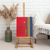 Spain football canvas wall art on wooden easel, red center with blue stripe side