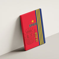 Red and blue Spain football canvas wall art showing right blue striped edge
