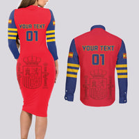Custom Spain 2024 Football Couples Matching Long Sleeve Bodycon Dress and Long Sleeve Button Shirt La Roja Go Champions - Wonder Print Shop