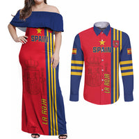 Custom Spain 2024 Football Couples Matching Off Shoulder Maxi Dress and Long Sleeve Button Shirt La Roja Go Champions - Wonder Print Shop