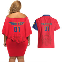 Custom Spain 2024 Football Couples Matching Off Shoulder Short Dress and Hawaiian Shirt La Roja Go Champions - Wonder Print Shop