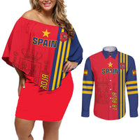 Custom Spain 2024 Football Couples Matching Off Shoulder Short Dress and Long Sleeve Button Shirt La Roja Go Champions - Wonder Print Shop