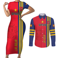 Custom Spain 2024 Football Couples Matching Short Sleeve Bodycon Dress and Long Sleeve Button Shirt La Roja Go Champions - Wonder Print Shop