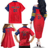 Custom Spain 2024 Football Family Matching Off The Shoulder Long Sleeve Dress and Hawaiian Shirt La Roja Go Champions - Wonder Print Shop