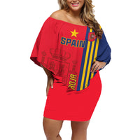 Custom Spain 2024 Football Family Matching Off Shoulder Short Dress and Hawaiian Shirt La Roja Go Champions - Wonder Print Shop