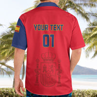 Red and navy Hawaiian shirt back with 'YOUR TEXT' and centered '01' graphic