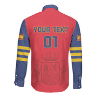 Long-sleeve football shirt back, red with blue sleeves, "YOUR TEXT" and number 01
