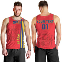 Red Spain football tank top pair: front "SPAIN" print and back "01" design