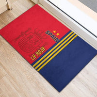 Red and blue Spain football rubber doormat with La Roja crest and yellow stripes