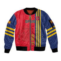 Red and blue zip bomber jacket with Spain crest, 'LA ROJA' vertical text, ribbed cuffs
