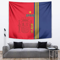 Spain flag-style football tapestry with red, blue, and yellow stripes and crest graphics