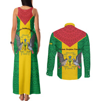 Sao Tome and Principe Independence Day Couples Matching Tank Maxi Dress and Long Sleeve Button Shirt Coat Of Arms Mix African Pattern - Wonder Print Shop